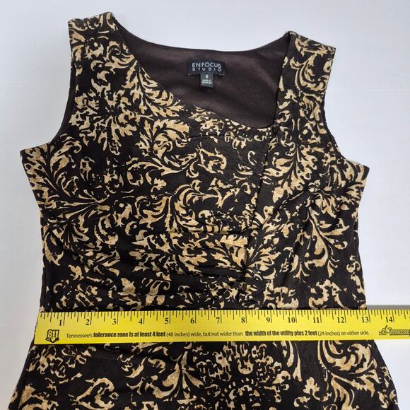 Enfocus Studio Womens Sleeveless Dress Brown Beige Size 8 Stretch Front Ruffle - Picture 5 of 9